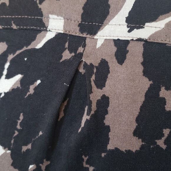 BANANA REPUBLIC Silk Wrap  Dress Black Brown Abstract Short Sleeve Surplice Neck - Picture 11 of 13